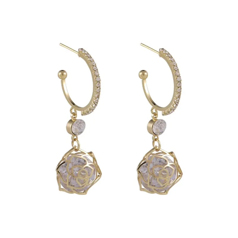 Cubic Zirconia & Goldtone Open Rose Drop Earrings made by Zulily