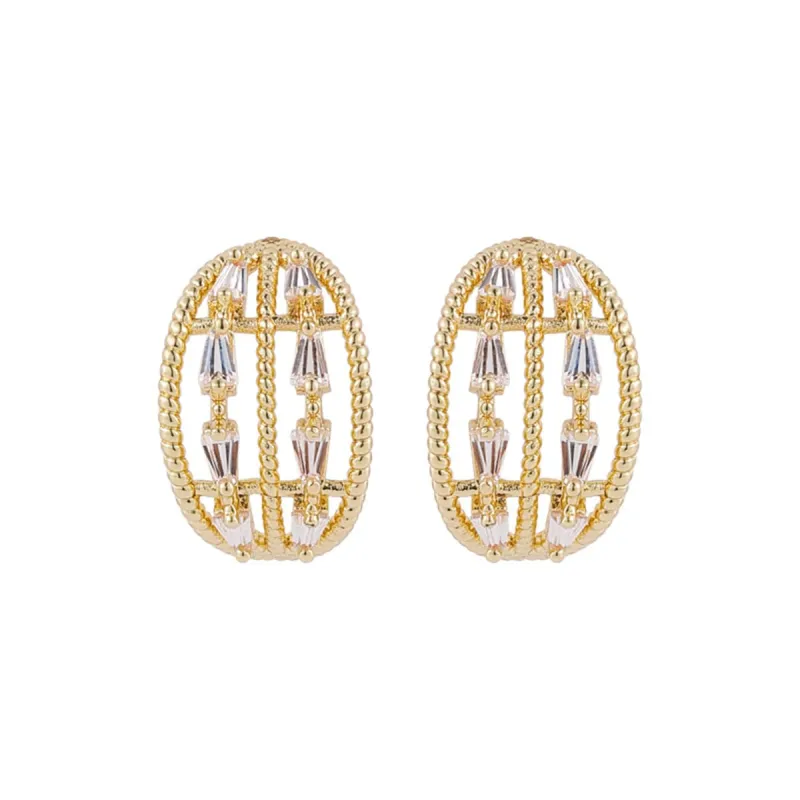 Cubic Zirconia & Goldtone Oval Cage Stud Earrings made by Zulily