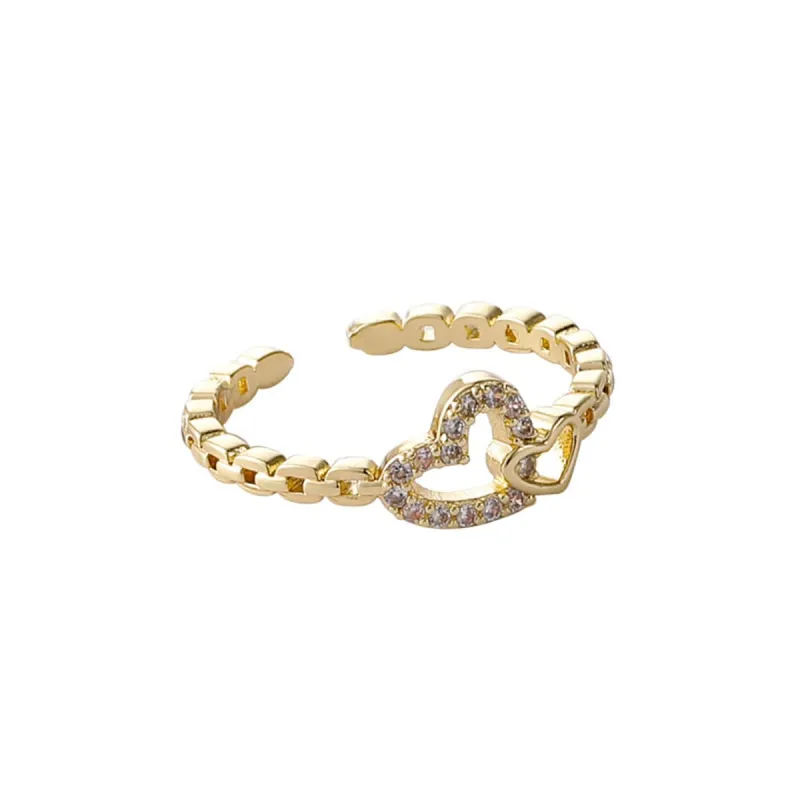 Cubic Zirconia & Goldtone Pavé Interlocked Open Heart Chain Ring made by Zulily