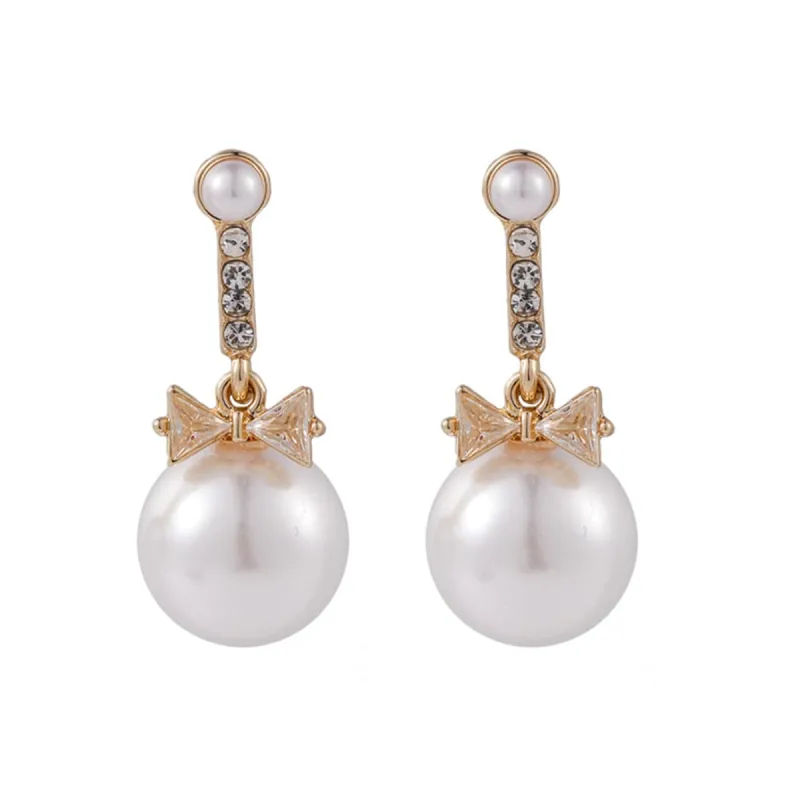 Cubic Zirconia & Pearl Goldtone Bow Drop Earrings made by Zulily