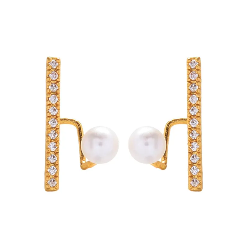 Cubic Zirconia & Pearl Goldtone Bar Stud Earrings made by Zulily