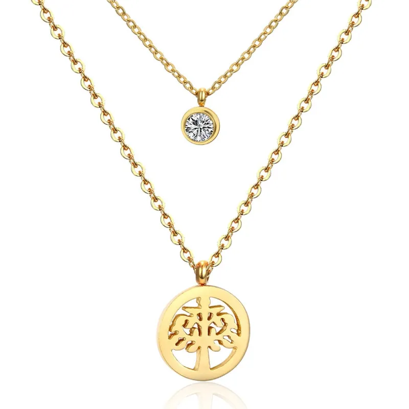 Cubic Zirconia & Goldtone Tree Of Life Pendant Layered Necklace made by Zulily