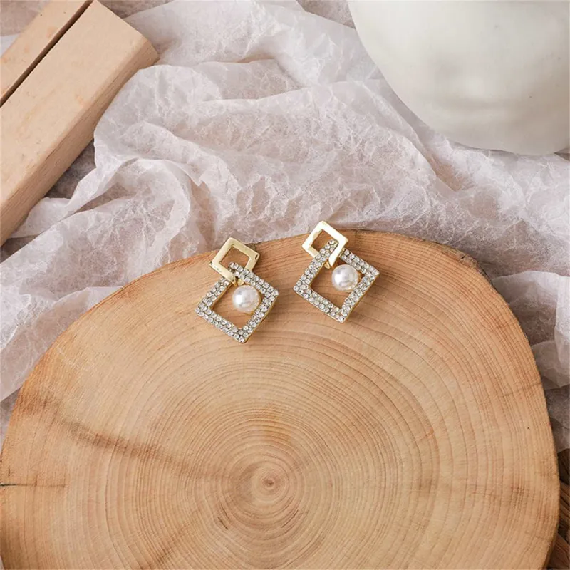 Cubic Zirconia & Pearl Interlocked Rhombus Drop Earrings made by Zulily