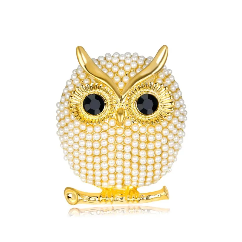 Cubic Zirconia & Pearl Goldtone Owl Brooch made by Zulily