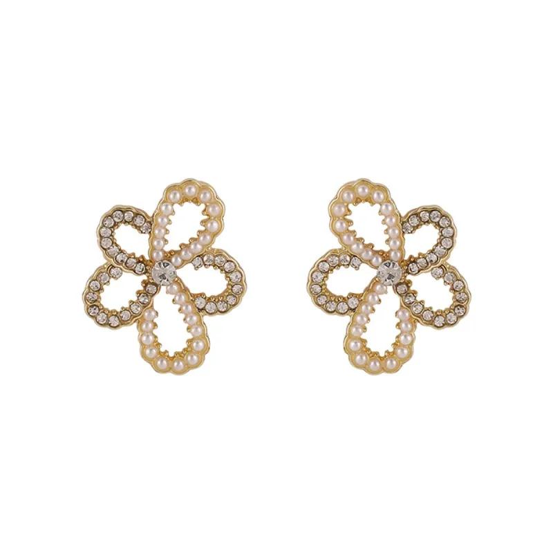 Cubic Zirconia & Pearl Goldtone Flower Stud Earrings made by Zulily