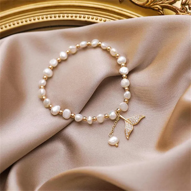 Cubic Zirconia & Pearl Goldtone Mermaid Tail Stretch Bracelet made by Zulily
