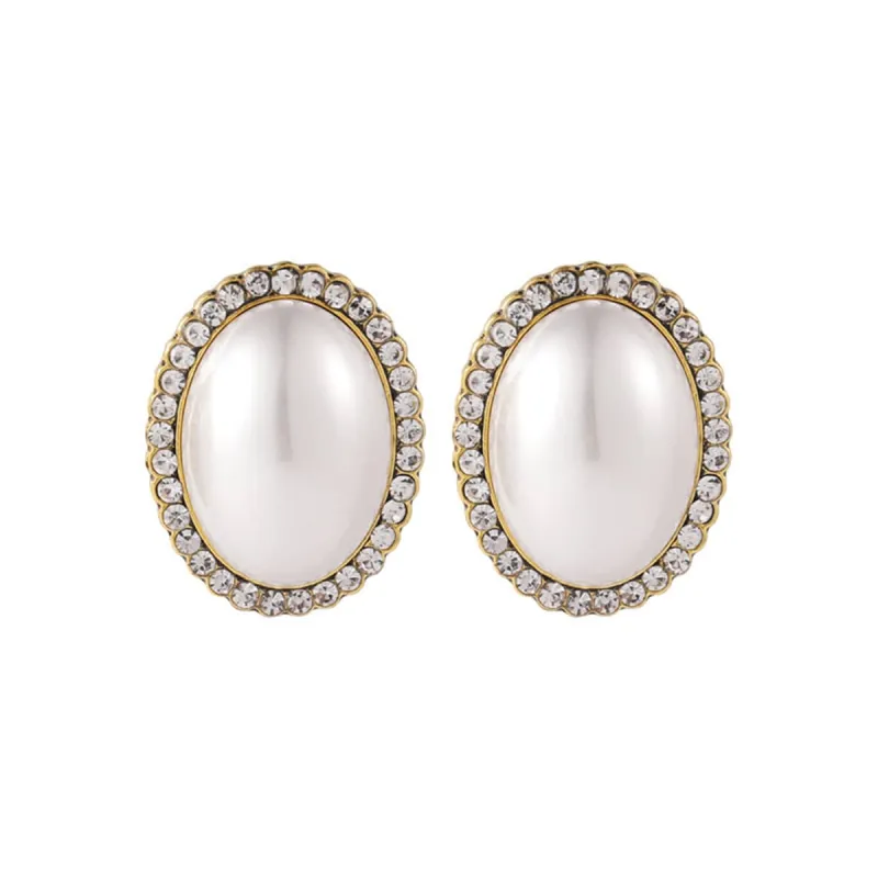 Cubic Zirconia & Pearl Oval Halo Stud Earrings made by Zulily