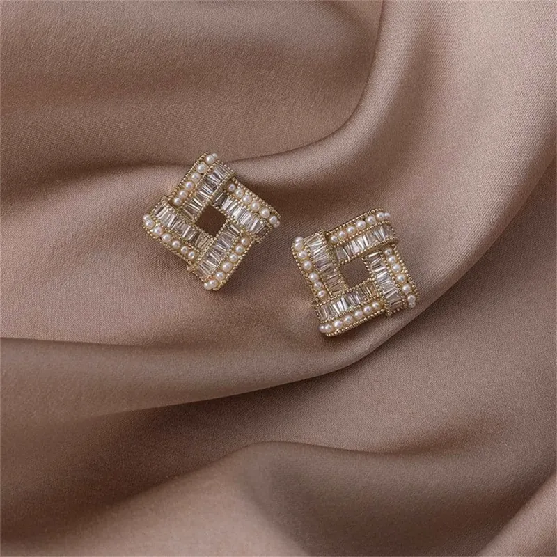 Cubic Zirconia & Pearl Open Square Stud Earrings made by Zulily