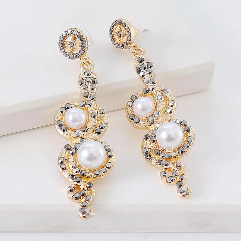 Cubic Zirconia & Pearl Goldtone Snake Drop Earrings made by Zulily
