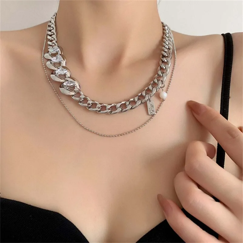 Cubic Zirconia & Pearl Silvertone Curb Chain Layered Necklace made by Zulily