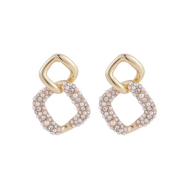 Cubic Zirconia & Pearl Double Open Rhombus Drop Earrings made by Zulily