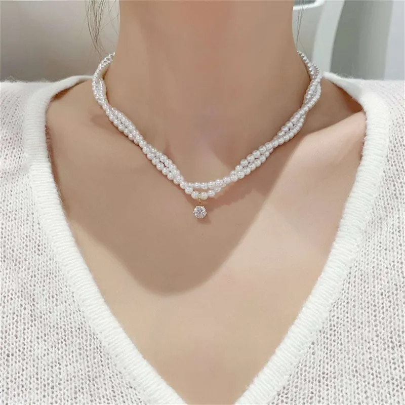 Cubic Zirconia & Pearl Layered Round-Cut Pendant Necklace made by Zulily