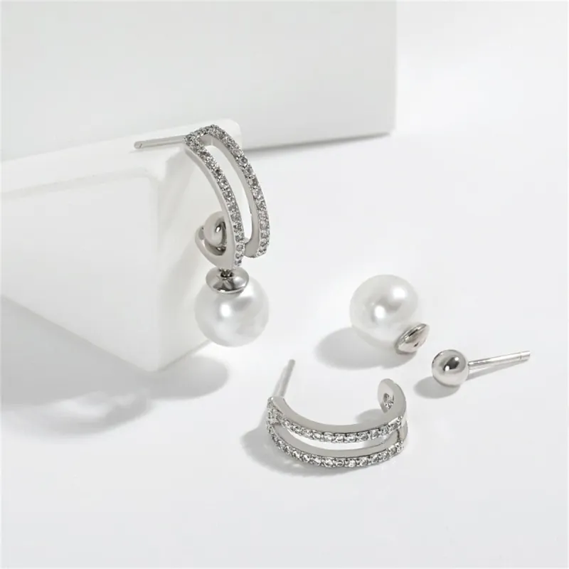 Cubic Zirconia & Pearl Silvertone Curve Drop Earrings made by Zulily