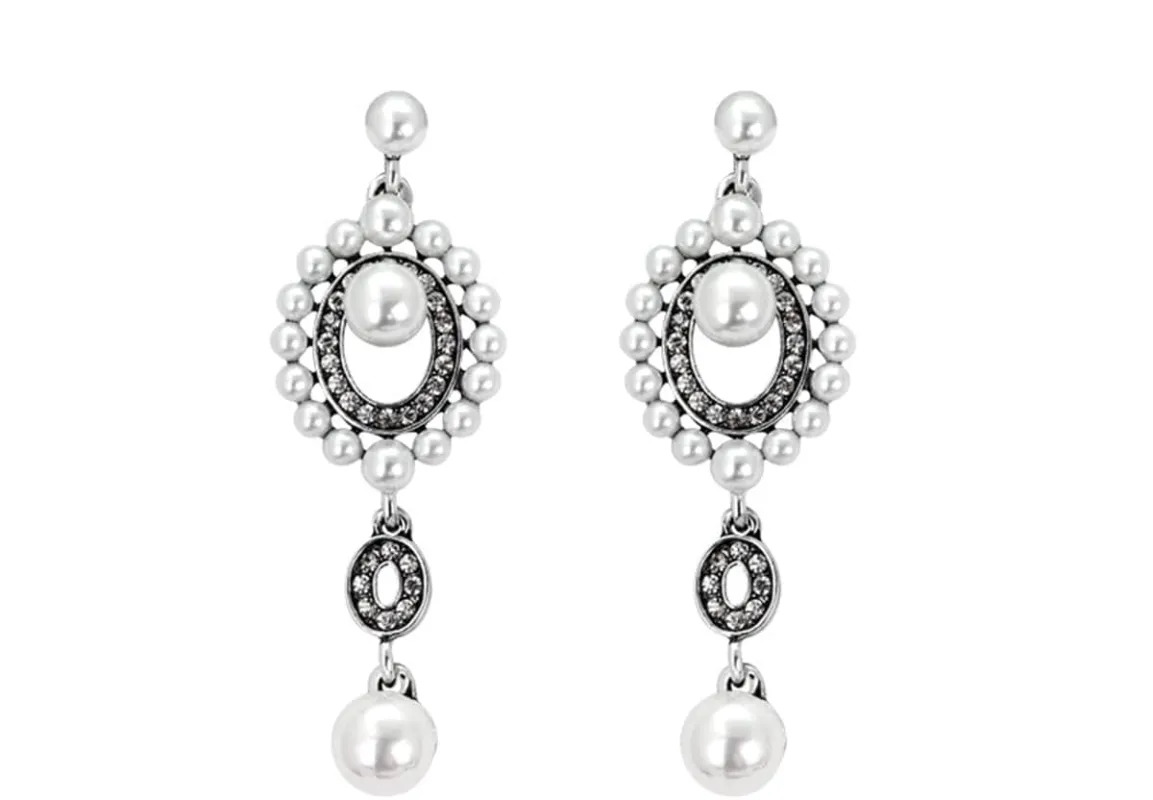 Cubic Zirconia & Pearl Silvertone Open Drop Earrings made by Zulily