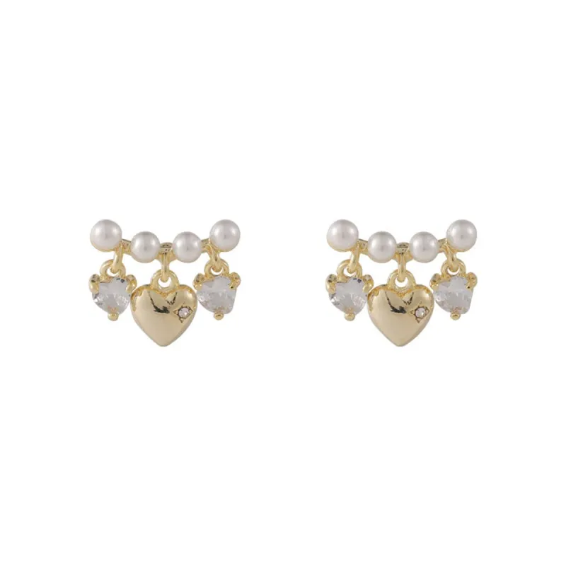 Cubic Zirconia & Pearl Goldtone Heart Drop Earrings made by Zulily