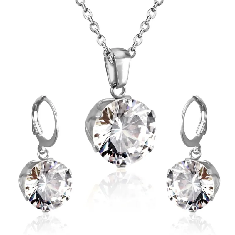 Cubic Zirconia & Silvertone Drop Huggie Earrings & Pendant Necklace made by Zulily