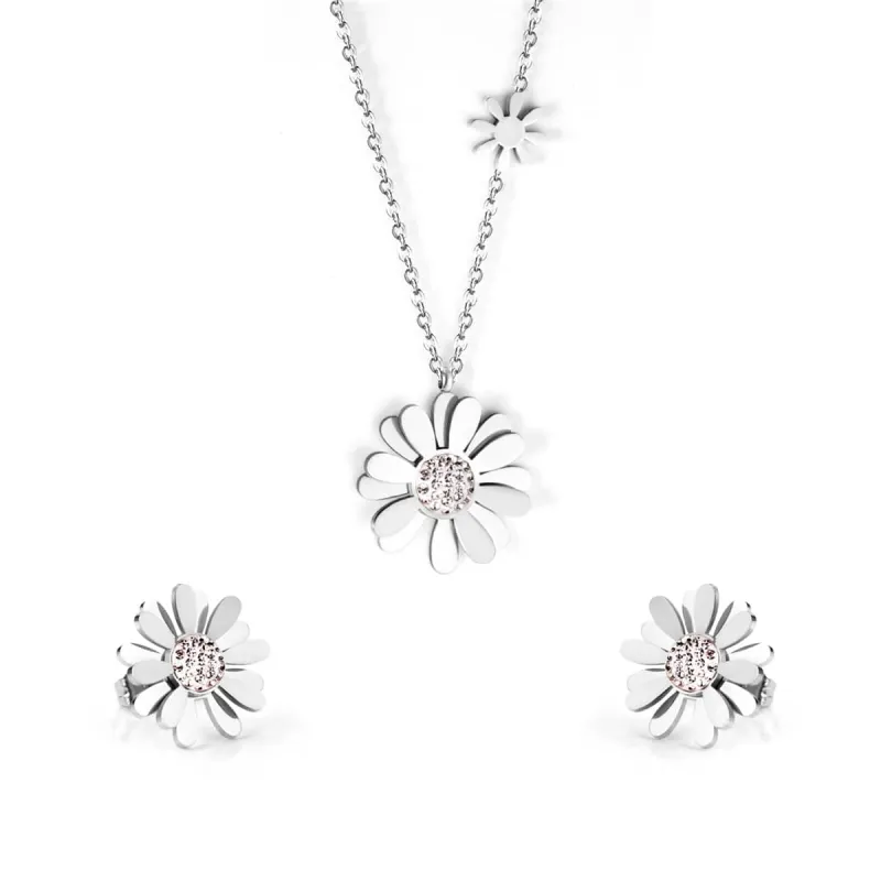 Cubic Zirconia & Stainless Steel Mum Stud Earrings & Pendant Necklace made by Zulily