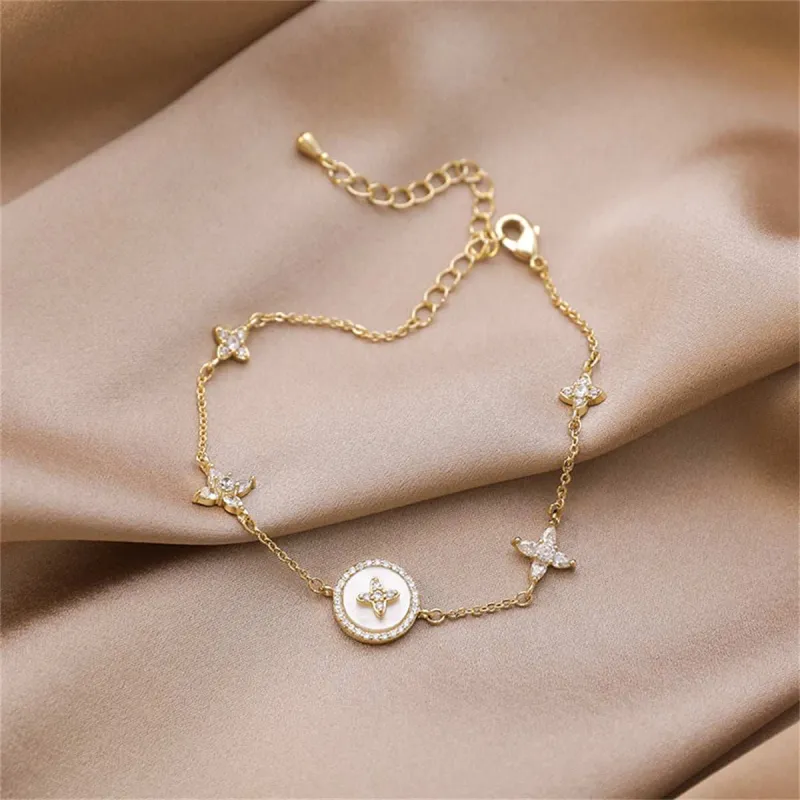 Cubic Zirconia & Shell Goldtone Flower Station Bracelet made by Zulily