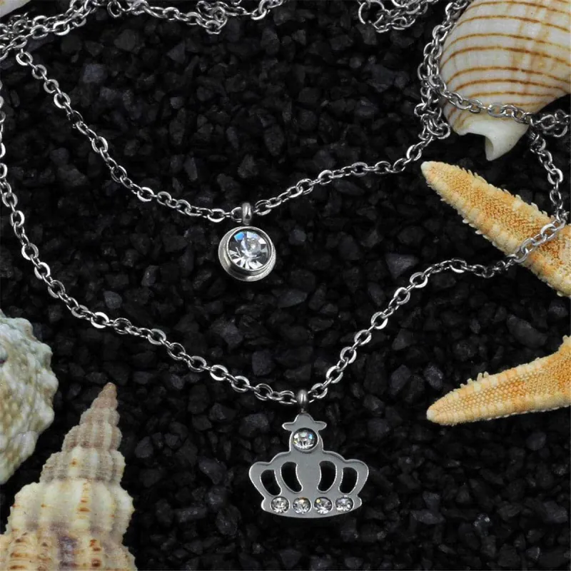 Cubic Zirconia & Silvertone Crown Layered Pendant Necklace made by Zulily