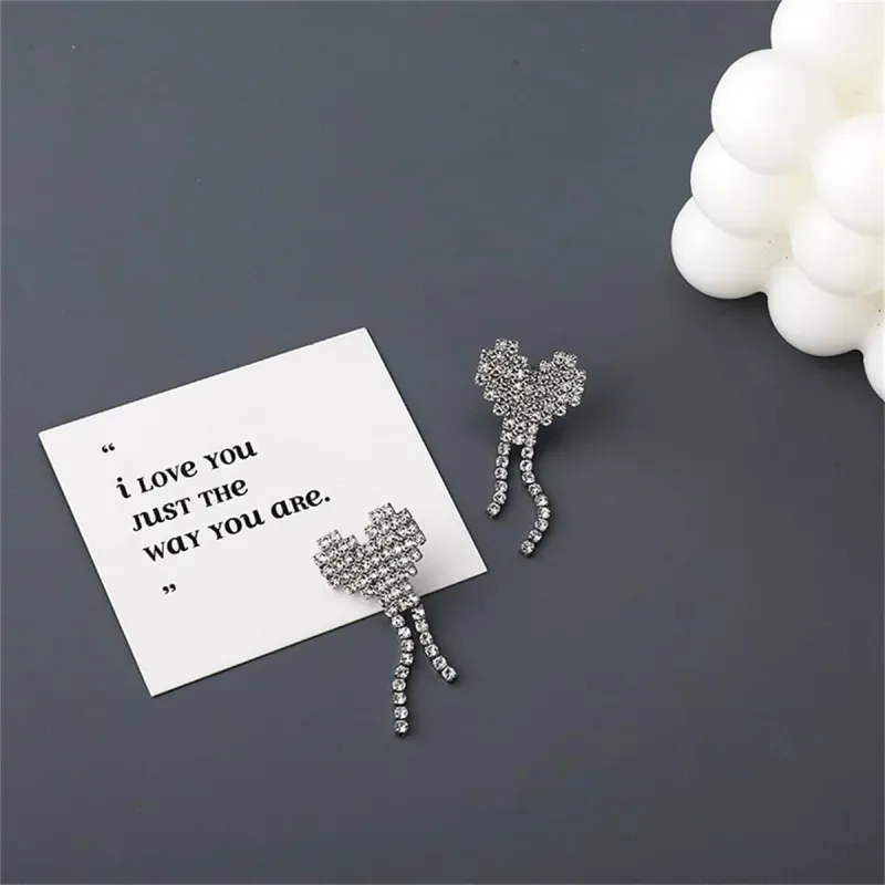 Cubic Zirconia & Silvertone Heart Tassel Drop Earrings made by Zulily