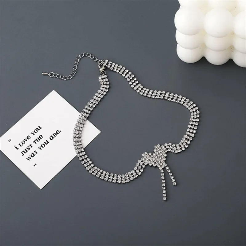 Cubic Zirconia & Silvertone Heart Tassel Choker Necklace made by Zulily