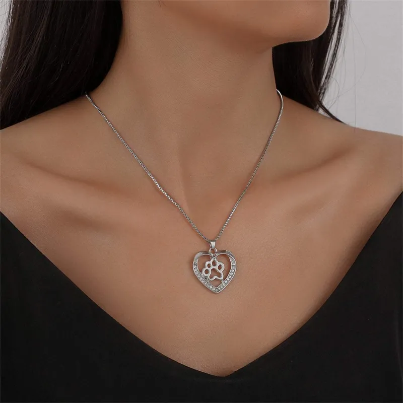 Cubic Zirconia & Silvertone Paw Heart Pendant Necklace made by Zulily