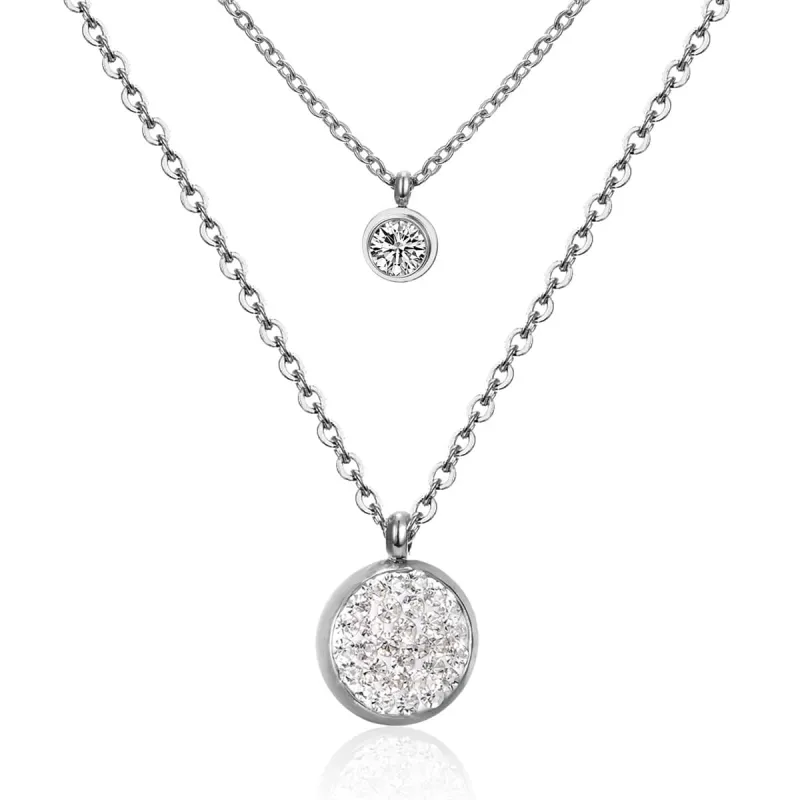Cubic Zirconia & Silvertone Layered Round Pendant Necklace made by Zulily