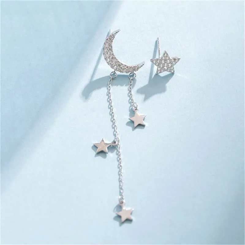 Cubic Zirconia & Silvertone Star Stud Earring & Moon Tassel Drop Earring made by Zulily