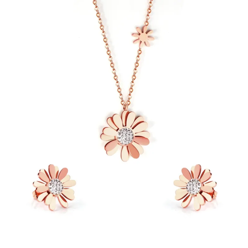 Cubic Zirconia & Rose Goldtone Mum Stud Earrings & Pendant Necklace made by Zulily