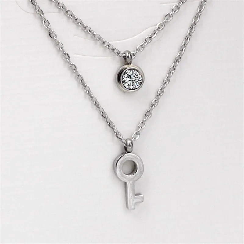 Cubic Zirconia & Silvertone Key Pendant Layered Necklace made by Zulily