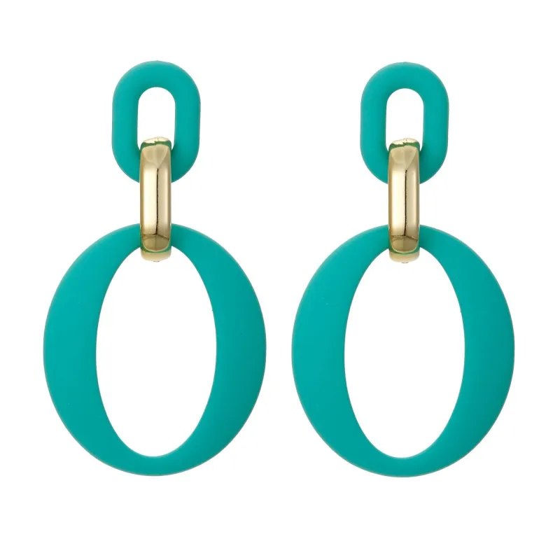 Cyan Enamel & Goldtone Openwork Oval Drop Earrings made by Zulily