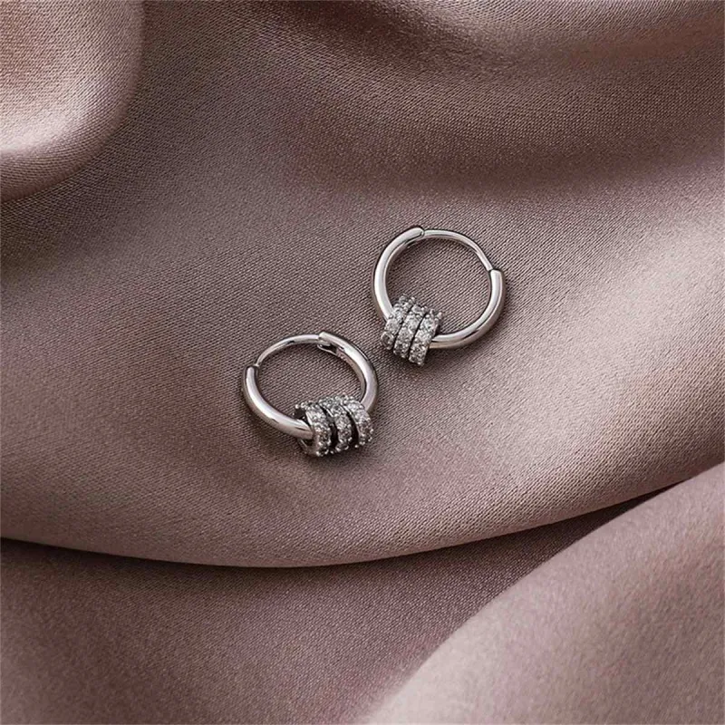 Cubic Zirconia & Silvertone Pavé Triple Ring Huggie Earrings made by Zulily
