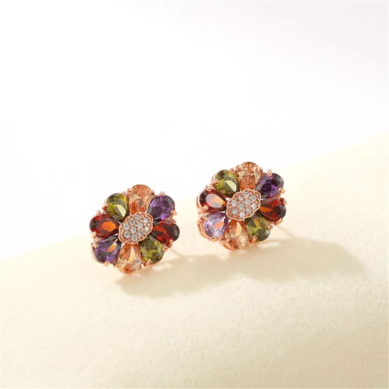 Earth-Tone Crystal & Cubic Zirconia Flower Stud Earrings made by Zulily