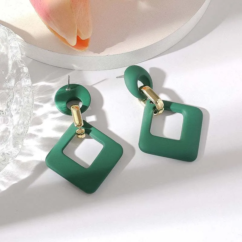 Dark Green Enamel & Goldtone Open Rhombus Drop Earrings made by Zulily