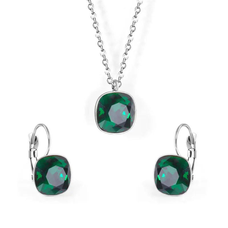 Emerald Crystal & Silvertone Square Huggie Earring Set made by Zulily