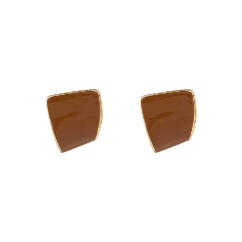 Dark Brown & Goldtone Twisted Bezel Stud Earrings made by Zulily