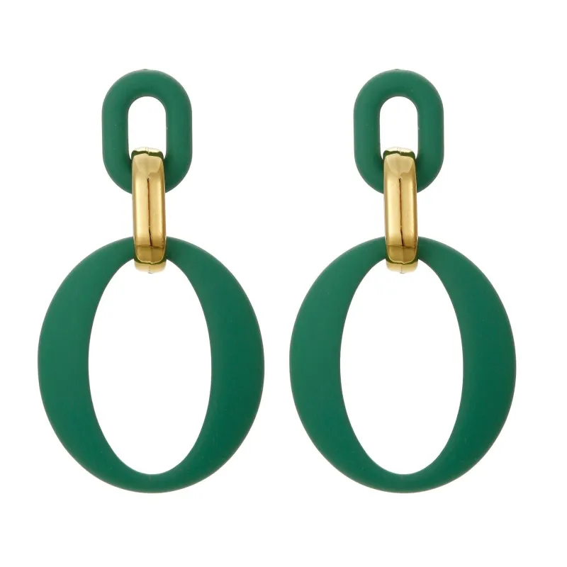 Dark Green Enamel & Goldtone Openwork Oval Drop Earrings made by Zulily