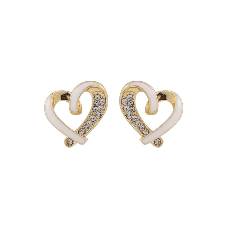 Goldtone & Cubic Zirconia Open Heart Stud Earring made by Zulily
