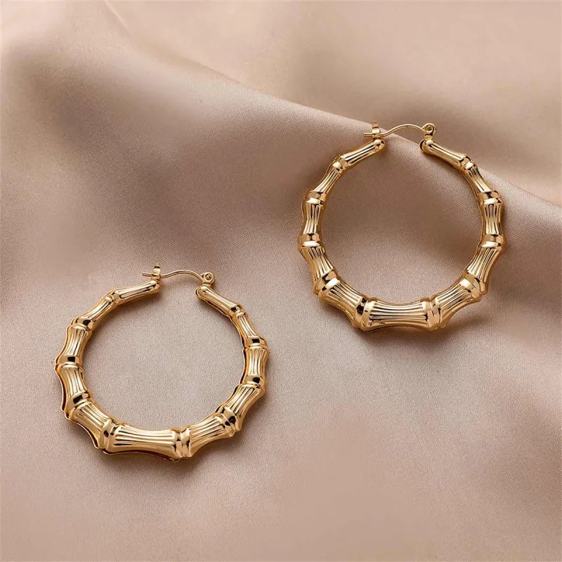 Goldtone Bamboo Hoop Earrings made by Zulily