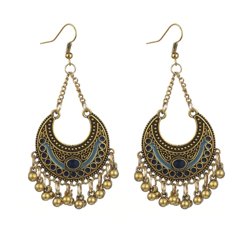 Dark Blue Enamel & Goldtone Ball-Detail Crescent Moon Drop Earrings made by Zulily