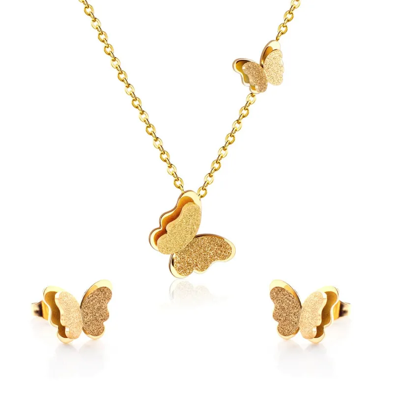 Goldtone Butterfly Stud Earrings & Pendant Necklace made by Zulily