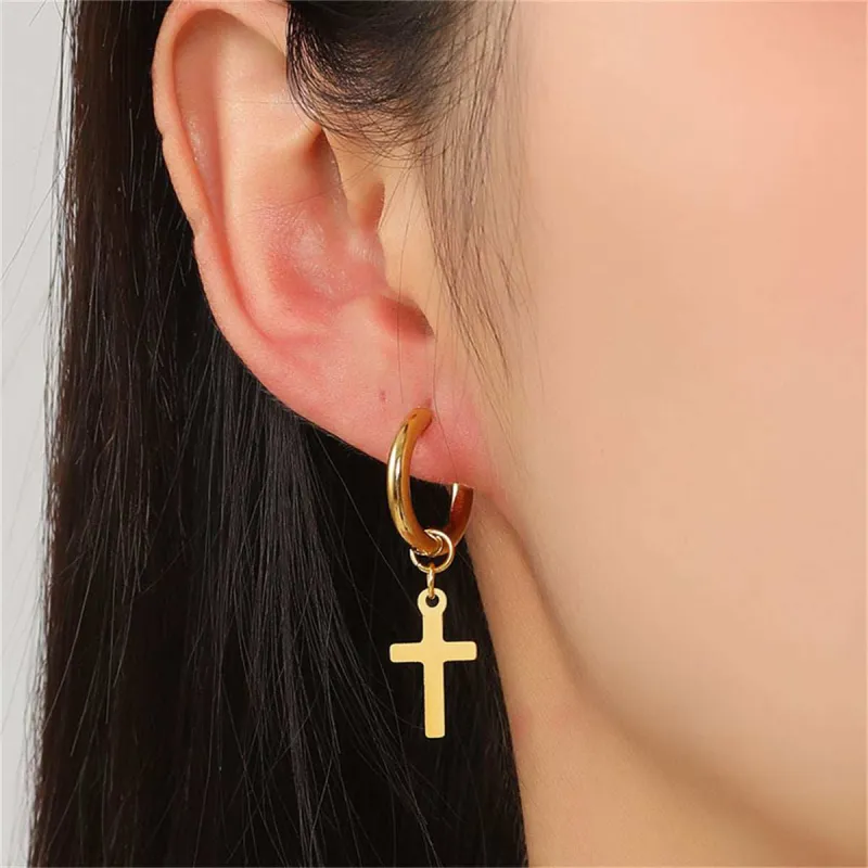 Goldtone Cross Huggie Earrings made by Zulily