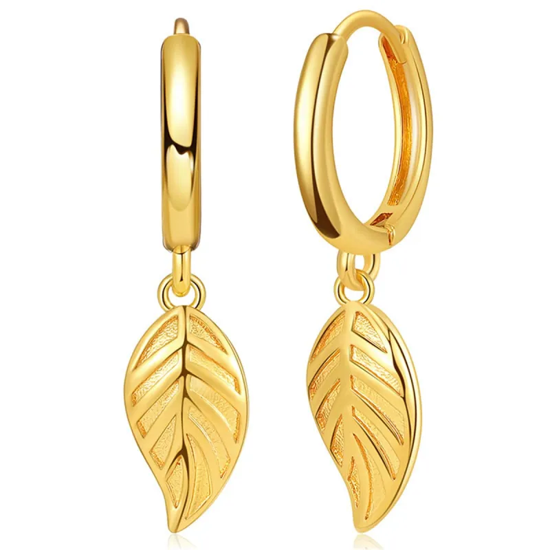 Goldtone Leaf Huggie Earrings made by Zulily