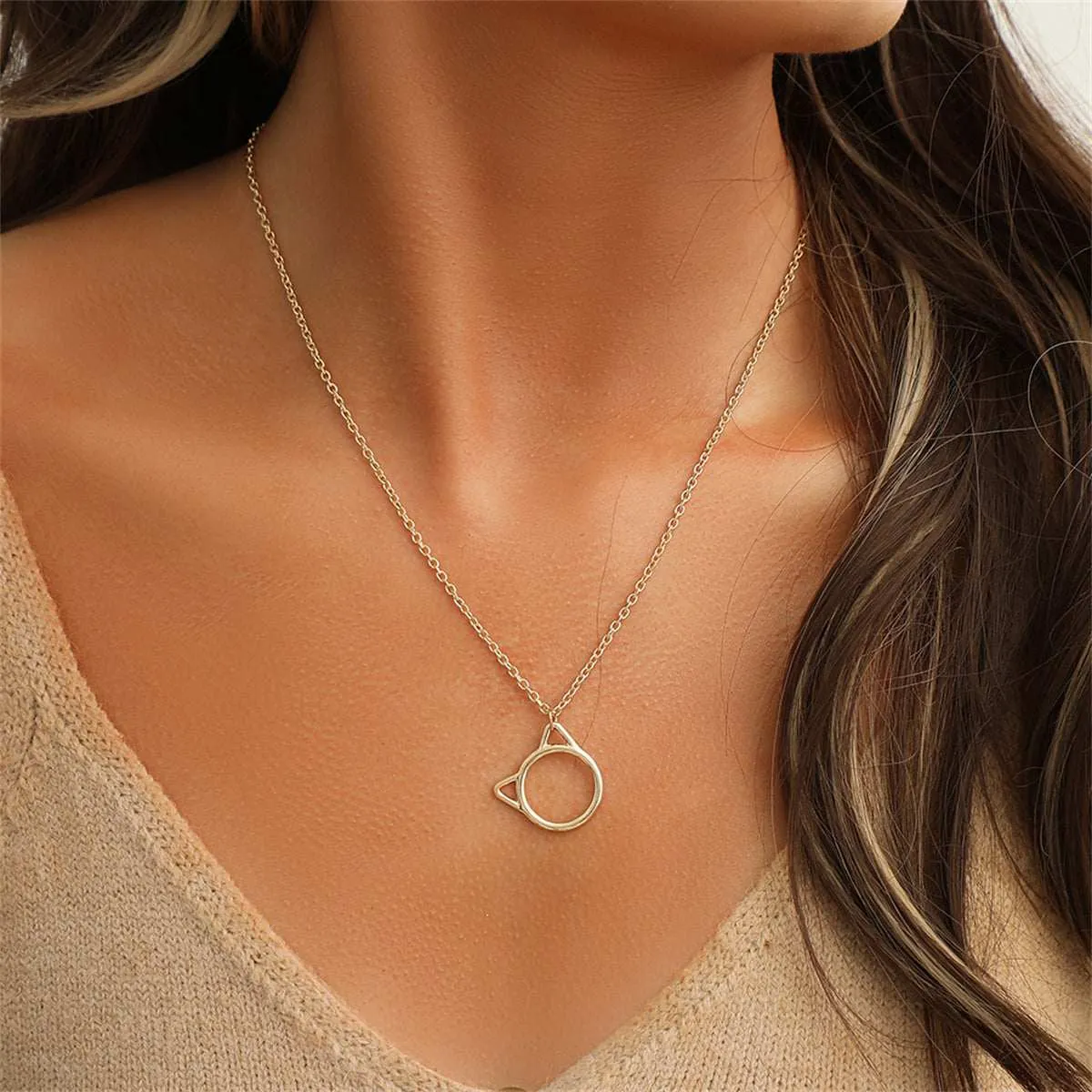 Goldtone Kitty Open Pendant Necklace sold by Zulily