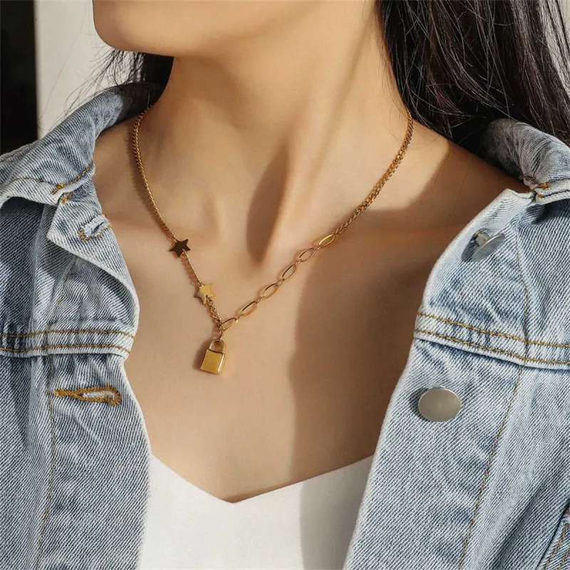 Goldtone Star & Lock Pendant Necklace made by Zulily