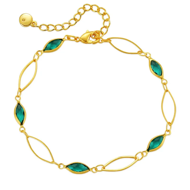 Green Crystal & Goldtone Olive Station Bracelet made by Zulily
