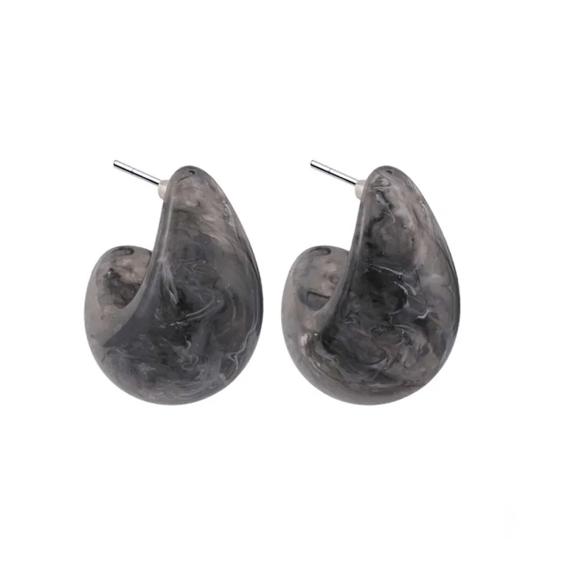 Gray Resin & Silvertone Rounded Drop Huggie Earrings made by Zulily