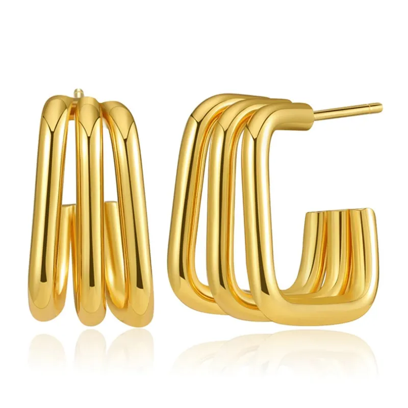 Goldtone Tri-Layered Square Stud Earrings made by Zulily