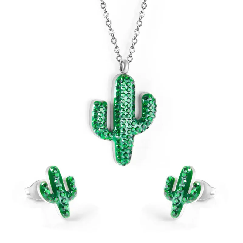 Green & Cubic Zirconia Pendant Necklace & Stud Earrings made by Zulily