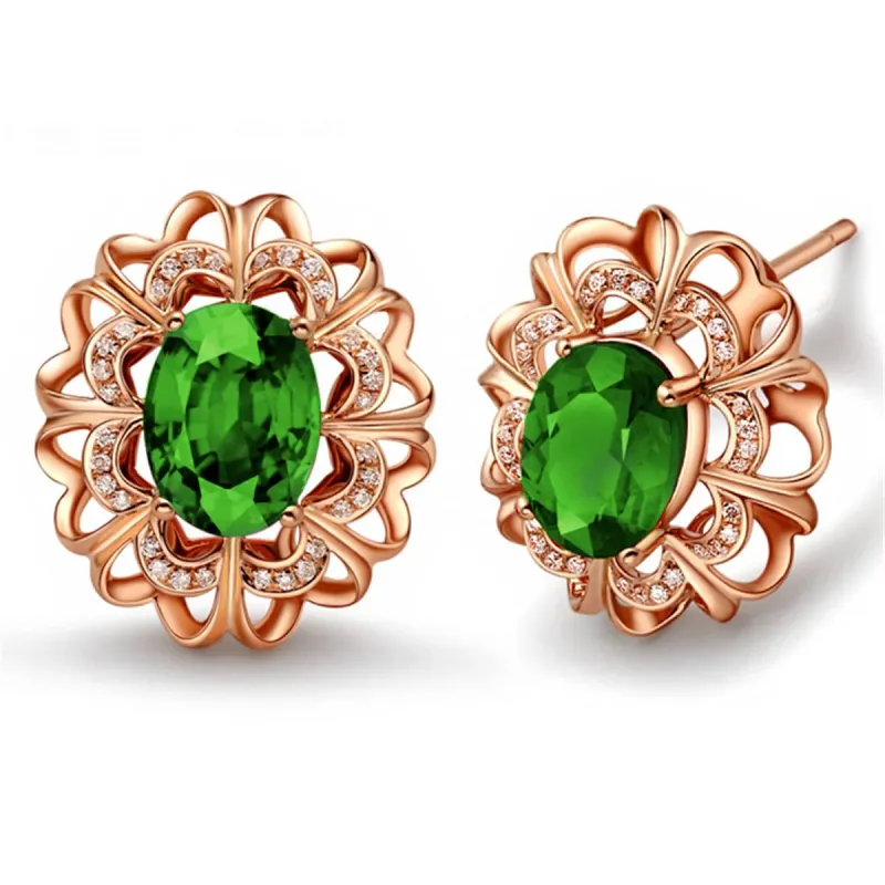 Green Crystal & Cubic Zirconia Rose Goldtone Floral Stud Earrings made by Zulily